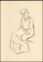 Vaszary János (1867-1939): Ülő hölgy. Ofszet, papír, jelzés nélkül. Lapszéli apró szakadással. 42x30 cm