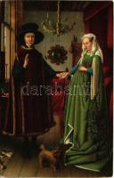 Flemish Merchant and Lady / Stengel art postcard s: Jan van Eyck (ragasztónyom / glue marks)