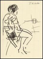 Vaszary János (1867-1939): Ülő alak. Ofszet, papír, jelzés nélkül. 42x30 cm