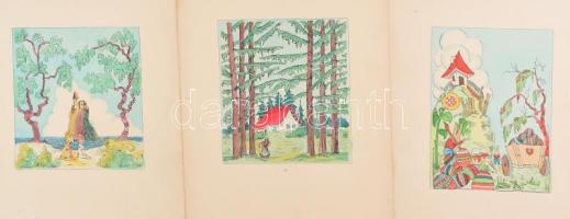 Jelzés nélkül: 6 db mese illusztráció. Akvarell, karton. 20x15 cm