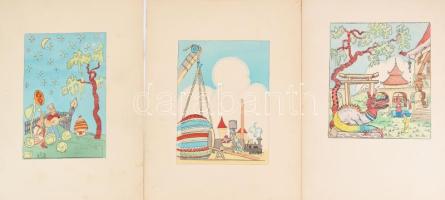 Jelzés nélkül: 6 db mese illusztráció. Akvarell, karton. 20x15 cm