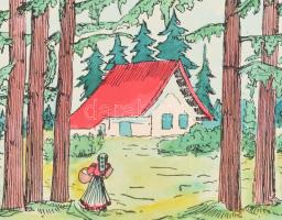 Jelzés nélkül: 6 db mese illusztráció. Akvarell, karton. 20x15 cm