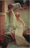 Idylle in Pompeii / Lady art postcard, couple in love. Salon de Paris J.P.P. 2007. s: H. Daudin