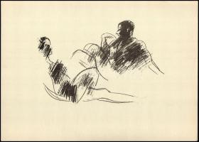 Vaszary János (1867-1939): Alakok. Ofszet, papír, jelzés nélkül. Lapszéli apró szakadásokkal. 30x42 cm