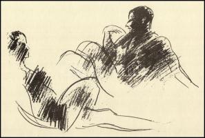 Vaszary János (1867-1939): Alakok. Ofszet, papír, jelzés nélkül. Lapszéli apró szakadásokkal. 30x42 ...