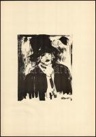 Vaszary János (1867-1939): Kalapos portréja. Ofszet, papír, jelzett a nyomaton. Lapszéli apró sérülésekkel. 42x30 cm