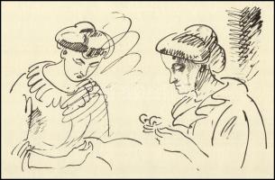 Vaszary János (1867-1939): Két dáma. Ofszet, papír, jelzés nélkül. 30x42 cm