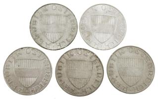 Ausztria 1957-1971. 10Sch Ag (5xklf) T:2-3
Austria 1957-1971. 10 Schilling Ag (5xdiff) C:XF-F
Krau...