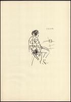 Vaszary János (1867-1939): Ülő alak. Ofszet, papír, jelzés nélkül. Lapszéli apró szakadásokkal. 42x30 cm