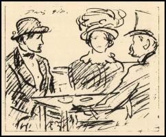 Vaszary János (1867-1939): Párizsi kávéházban. Ofszet, papír, jelzés nélkül. Lapszéli apró szakadáso...