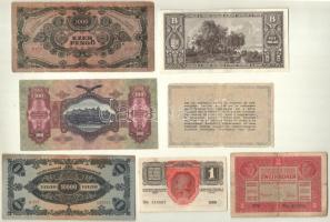 7db-os vegyes bankjegy tétel, közte korona, pengő, és inflációs pengő T:III,III- közte folt, szakadá...