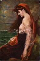 1917 Melancholie / Erotic lady art postcard. Salon J.P.P. 2132. s: Georg Papperitz (r)