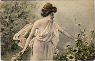 1907 Lady art postcard. B.K.W.I. 684-6. (ázott / wet damage)