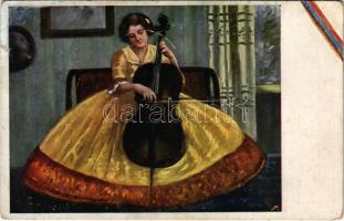 1933 Süsse Töne / Lady art postcard, cello (r)