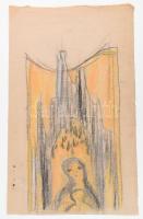 Rác András (1926-2013): Szentendrei ikon. Ceruza, kréta, papír, jelzés nélkül. Proveniencia: A művész hagyatéka. Lapszéli apró szakadásokkal. 66,5x25,5 cm