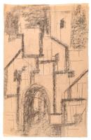 Rác András (1926-2013): Szentendrei templom. Szén, papír, jelzés nélkül. Proveniencia: A művész hagyatéka. 43x27 cm