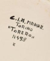 C.I.A. Manna (1930 körül): "Torero". Kézzel festett fajansz, jelzett, kalapján kis mázlepa...