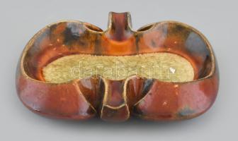 Végvári Gyula retró tálka. Vastag üveg mázas kerámia, jelzés nélkül, hibátlan, 15x17 cm