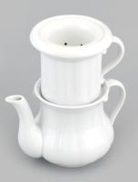 Porcelán kávéfőző és kiöntő szett (3 db-os), jelzés nélkül, hajszálrepedéssel, m: 10 cm