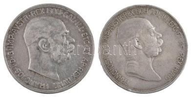Ausztria 1909. 5K Ag "Ferenc József" (2x) klf portré T:2-,3 ph. Austria 1909. 5 Corona Ag ...