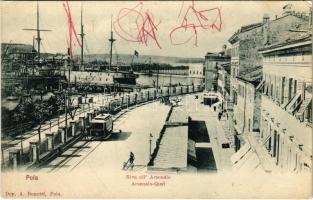 Pola, Pula; Riva all' Arsenale / Arsenals-Quai / quay, tram (EK)