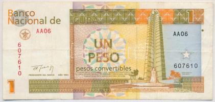 Kuba 1994. 1KP "AA06 607610" T:III Cuba 1994. 1 Convertible Peso "AA06 607610" C:F Krause P#FX37