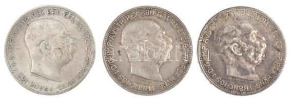 Ausztria 1914-1916. 1K Ag "Ferenc József" (3xklf) T:2,2- patina Austria 1914-1916. Corona ...