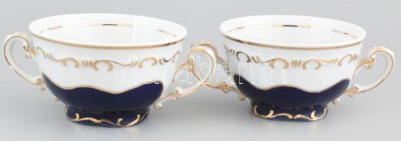 6db Zsolnay Pompadour mintás leveses csésze, 6 db aljjal. Jelzett, kopott. d: 10-15 cm