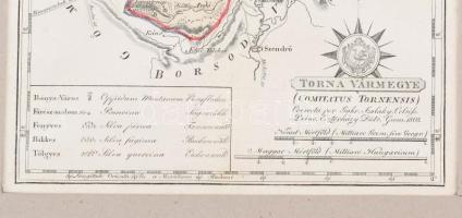 1805 Torna vármegye. Comitatus Torniensis . Színezett rézmetszet, papír,28x22 cm a vármegye közigazg...
