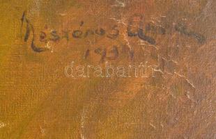 Mészáros Anna (1904-1998): Népviseletes asszony rózsafüzérrel. Olaj, vászon. Jelzett. 60x50 cm