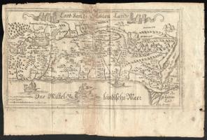 1681 Land Kart des Gelobten Lands - a Szentföld térképe. Fametszet, hajtásnál kopott. / Antique map of the Holy Land. Wood plate engraving 30x17 cm