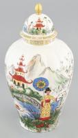 Royal Manifattura Porcelanne, kínaizáló fedeles dísz váza, jelzett, hibátlan, m: 35 cm