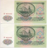 Szovjetunió 1961. 50R (2x) sorszámkövetők "8625243-8625244" T:III Soviet Union 1961. 50 Roubles (2x) Consecutive Serials "8625243-8625244" C:F Krause 235.a