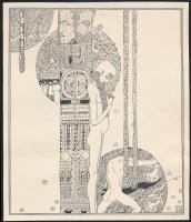 Kozma Lajos (1884-1948): Álmodás. Cinkográfia, papír, jelzett a cinkográfián, körbevágott, 19,5×16,5 cm