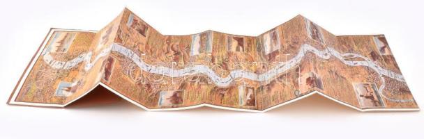 cca 1920-1940 Relief-Panorama des Rheines, dekoratív, színes, kihajtható grafikus panorámakép a Rajna Köln-Mainz szakaszáról, kisebb szakadással, 174x25 cm