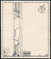 Kozma Lajos (1884-1948): Megkötözve. Cinkográfia, papír, jelzett a cinkográfián, körbevágott, 19,5×16,5 cm