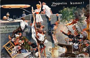 Zeppelin kommt! Vierfarbendruck-Clichés von Adolf Klauss & Co. F. Eyfriedt Serie 388. s: Arthur Thiele