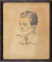 Géhl Zoltán (1888-1954): Egri István (1905-1980) magyar színész, színházi és rádiós rendező arcképe, 1948. Kréta, papír, jelzett. Üvegezett fakeretben, 27×21 cm