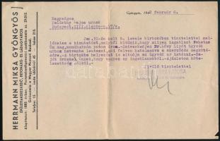 1942 Gyöngyös, Hermann Miksa és Zsigmond fejléces levélpapír, levelezőlap, boríték