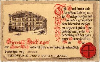 Freiburg, Bierstall Bechinger / beer hall, inn advertisement. Kunstanstalt Reisinger &amp; Co. litho (EK)