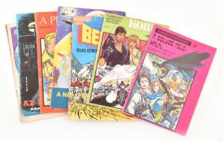 7 db retró képregény (sci-fi, akció, stb.): A bolygó neve: Halál, Kobra, Ben Hur, A Neutron-akció, A pergamen rejtélye, Ördög az emberben, Támadás a Föld ellen. Vegyes állapotban
