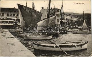 Crikvenica, Cirkvenica; kikötő és vitorlások, Belle-Vue szálloda / port, sailing boat, hotel villa (EK)