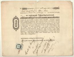 Esztergom 1864. Esztergomi Takarékpénztár kitöltött váltó 22Ft-ról, okmánybélyeggel T:III kis szakadás