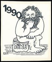 Fülöp György (1923-): 1990 - tőke (karikatúra). Tus, papír, jelzett, kartonra kasírozva. 15x13,5 cm.
