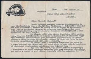 1938 Pécs, Pécsi Nemzeti Színház irredenta fejléces levélpapírjára írt levél