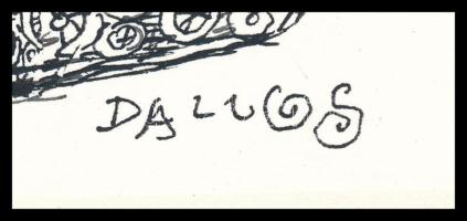 Dallos Jenő (1940-2021): Öngól (1956). Tus, papír, jelzett, kartonra kasírozva. Az Igazság c. lapban...