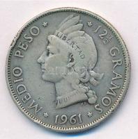Dominikai Köztársaság 1961. 1/2P Ag T:2-,3 ph. Dominican Republic 1961. 1/2 Peso Ag C:VF,F edge error Krause KM#21
