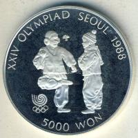 Dél-Korea 1987. 5000W Ag "Olimpia-Chegi-Kicking" T:PP