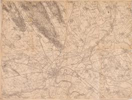cca 1890-1900 Győr (Raab) katonai térkép, körbevágott, 50,5x38,5 cm