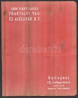 1911 Bp., Gróf Csáky László Prakfalvi Vas- és Acélgyár Rt. súlytáblázat, árjegyzék, stb.